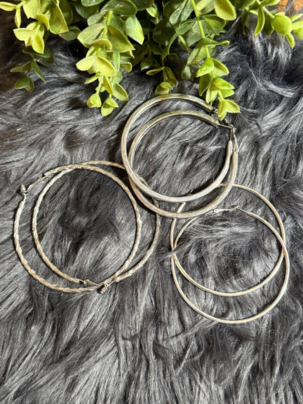 Silver Tone‎ Multi-Textured Hoops (3 Set) - Picture 5 of 8